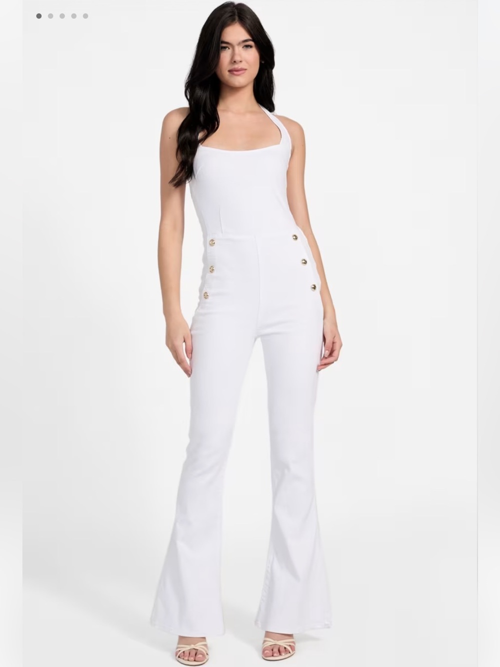 Guess by Marciano White Halter Jumpsuit with Gold Buttons
